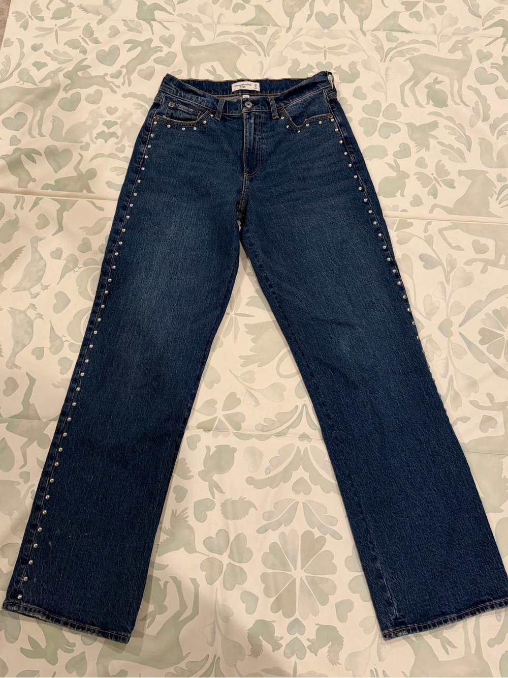 Abercrombie & Fitch Dark Blue Straight-Leg Jeans with Side Studs